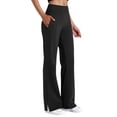 thumbnail image 1 of HADST Womens High Waisted Straight Leg Pants Side Slit Hem Stretchy Seam Detail Side Pockets Trousers for Work, 1 of 8