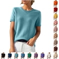 thumbnail image 1 of HADST Womens Lightweight Knit Sweater Crew Neck Short Sleeve Pullover Tops with a Versatile Solid Color Design, 1 of 6
