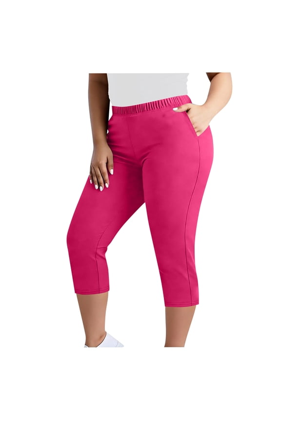 Womens Plus Size Capri Leggings with Pockets High Waisted Tummy Control Stretch Cropped Pants Casual Summer Yoga