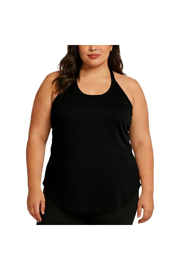 Womens Plus Size Halter Tank Tops Soft Stretch Racerback Camisoles with Curved Hem, Casual Sleeveless Tops