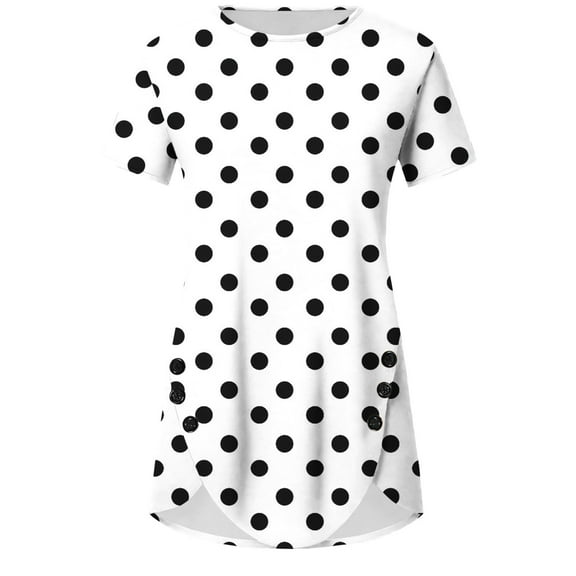 HADST Womens Polka Dots T-Shirts Summer Short Sleeve Blouses Casual Plus Size Irregular Hem Top S-XXL