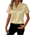thumbnail image 1 of HADST Womens Satin Tops V Neck Short Sleeve Blouses Work Dressy Casual Summer Shirts, 1 of 7