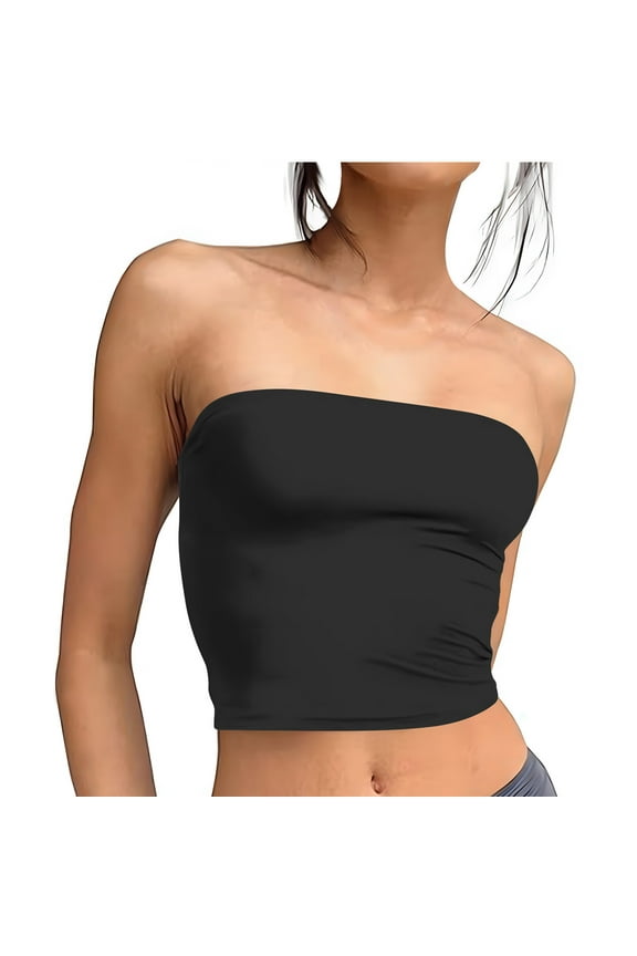 Womens Strapless Crop Tops Basic Backless Sleeveless Bandeau Tank Top Going Out Cute Summer Outfits