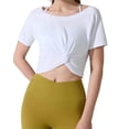 thumbnail image 1 of HADST Womens Twist Front Crop T-Shirt with Boat Neckline Stretchy Active Blouse Short Sleeve Top for Yoga & Casual, 1 of 4