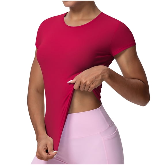 HADST Womens Workout Tops Breathable Quick Dry Tees Gym Short Sleeve Crew Neck Tops Slim Fit Shirts