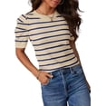 thumbnail image 1 of HAEOF Women's 2024 Trendy Summer Tops Lightweight Striped Puff Short Sleeve Crew Neck Dressy Casual T Shirts, 1 of 10