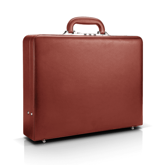 HAESTUS Leather Briefcase for Men with Combination Lock, Hard Shell Classic Attache Case, Fits 14 Inch Laptop, Brown