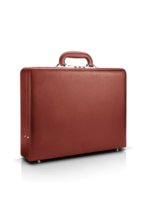 Leather Briefcase for Men with Combination Lock, Hard Shell Classic Attache Case, Fits 14 Inch Laptop, Brown