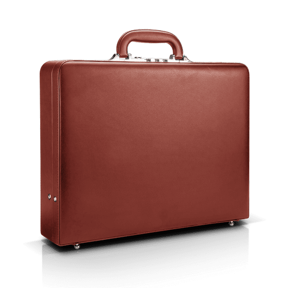 HAESTUS Leather Briefcase for Men with Combination Lock, Hard Shell Classic Attache Case, Fits 14 Inch Laptop, Brown