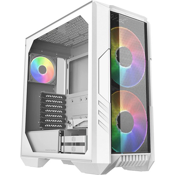 HAF 500 White High Airflow ATX Mid-Tower, Mesh Front Panel, Dual 200mm Customizable ARG Lighting Fans, Rotatable GPU Fan, USB 3.2 Gen 2 Type C and Tempered Glass (H500-WGNN-S00)