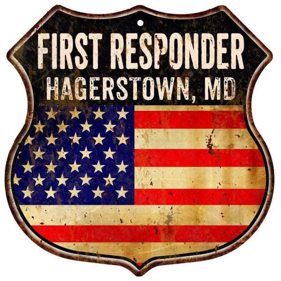 HAGERSTOWN, MD First Responder USA 12x12 Metal Sign Fire Police 211110022932