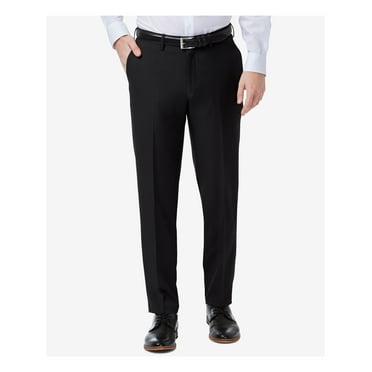 HAGGAR Mens Black Flat Front, Slim Fit Stretch Pants 32 X 30
