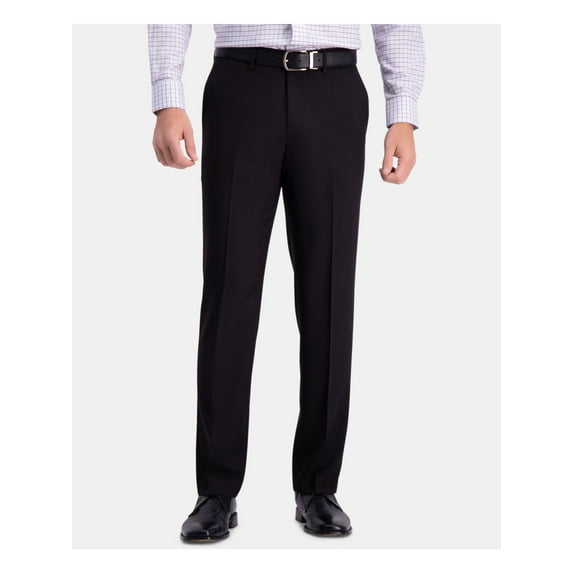 HAGGAR Mens Black Flat Front, Stretch, Straight Fit Pants W30/ L32