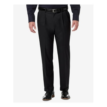 HAGGAR Mens Black Pleated Straight Leg Classic Fit Stretch Pants 38 Waist