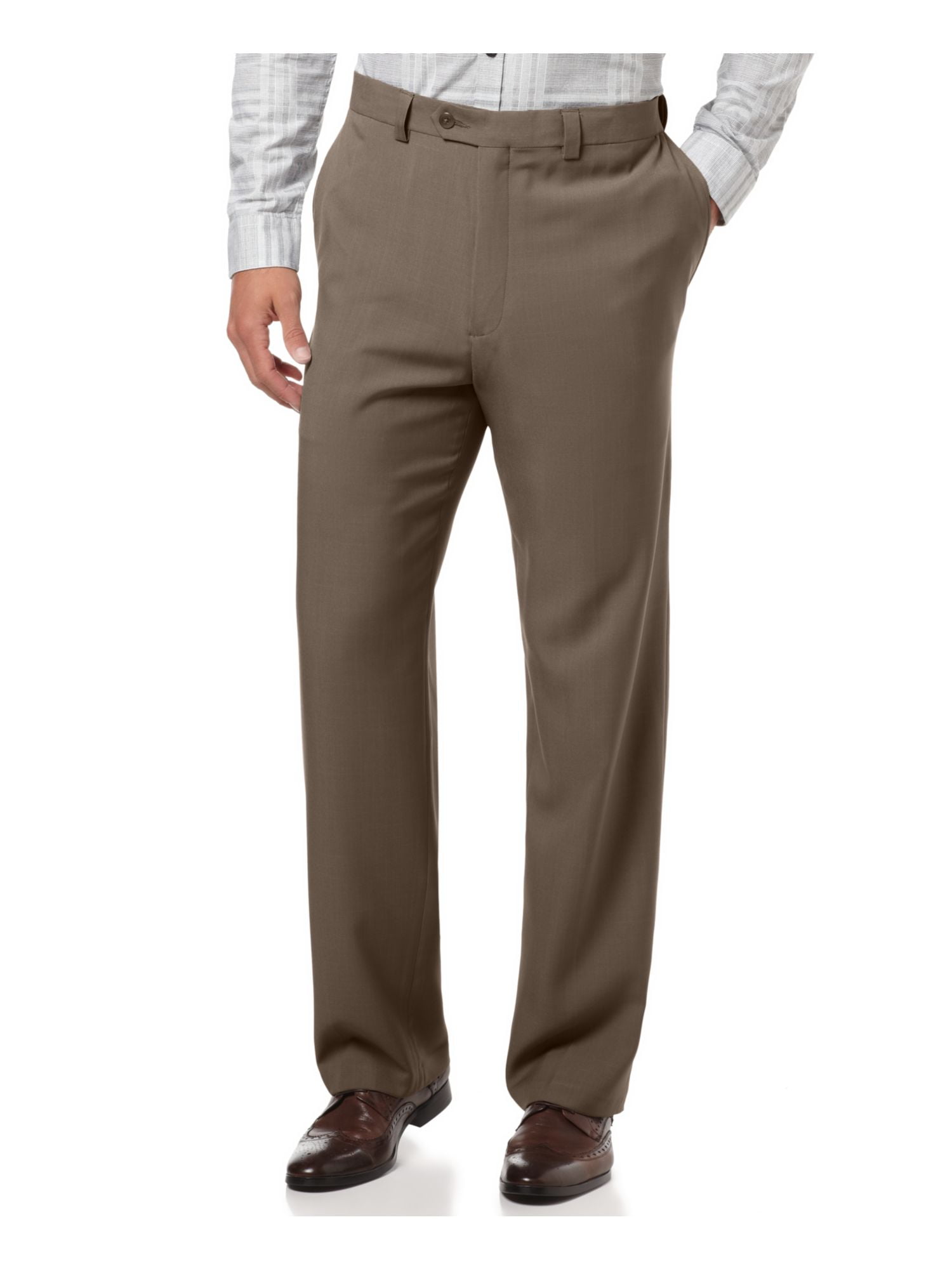 Haggar Men s Eclo Stria Expandable Waist Plain Front Dress Pant Mocha 40x29  - Walmart.com