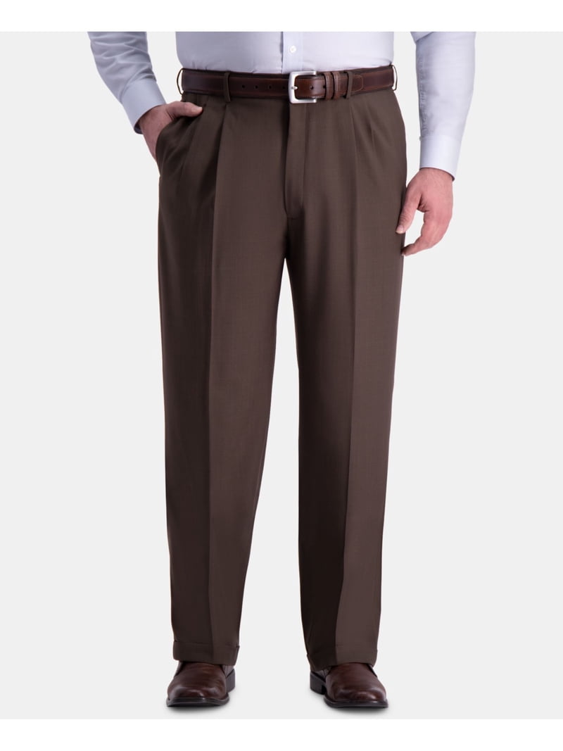 haggar brown dress pants Haggar Cool Right Performance Flex Dress Pants Mens 42x32 Brown Classic Fit NWT