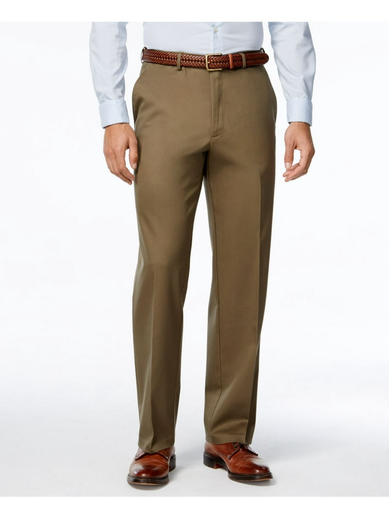 haggar brown dress pants Mens Haggar Premium No Iron Khaki Classic Fit Flat Front Pants Toast