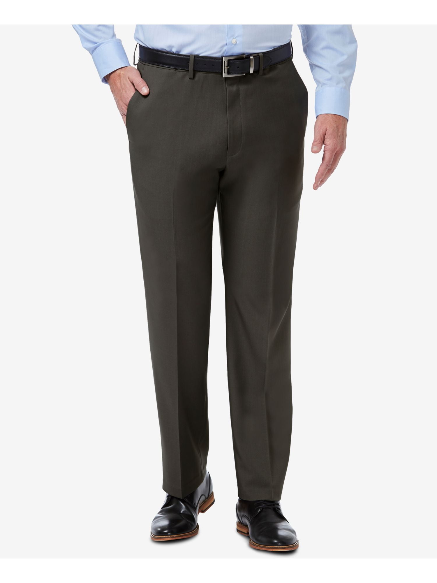 HAGGAR Mens Gray Flat Front Stretch Straight Leg Classic Fit Pants 40 ...