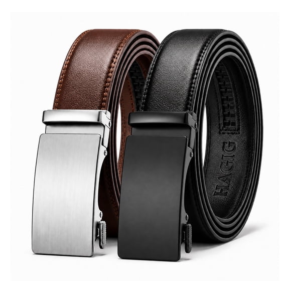 HAGIG 2 Pack Ratchet Belt for Men, Mens Leather Belt in Gift Set Box for Dress Casual,Size Adjustable Trim to Fit (38 to 46 )