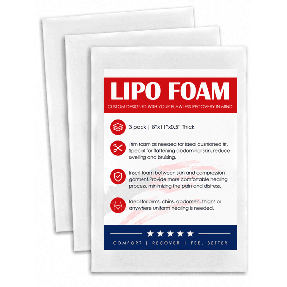 HAGIG 3 Pack Lipo Foam Pads, Lipo Pads, Post Surgery Compression Pads, Ab Board for Liposuction, Tummy Tuck, Abdominoplasty, Abdominal Support, White