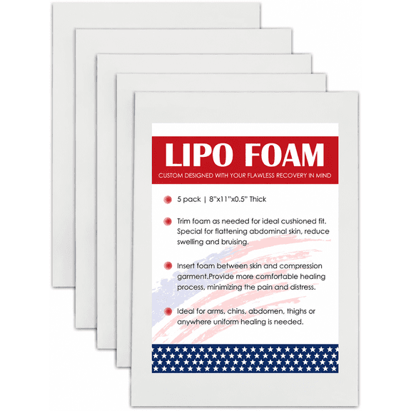 5 Pack Lipo Foam Pads, Ab Board Lipo Pads, Compression Support Pads, Trim to Fit Foam Sheets for Shapewear Garments, Body Shaping Support, White