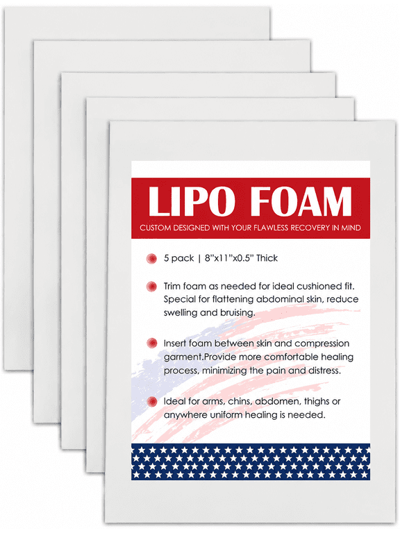 5 Pack Lipo Foam Pads, Ab Board Lipo Pads, Compression Support Pads, Trim to Fit Foam Sheets for Shapewear Garments, Body Shaping Support, White