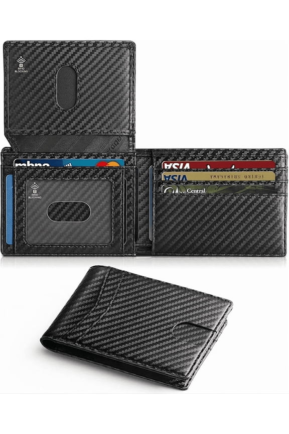 Wallet for Men's, Slim Carbon Fiber Rfid Blocking Men's Wallet with 2 ID Windows, Bifold Minimalist Credit Card Holder