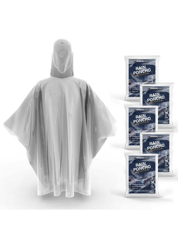 HAGON PRO Disposable Rain Ponchos for Adults-Clear Poncho with Hood-5 Pack