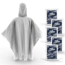 HAGON PRO Disposable Rain Ponchos for Adults-Clear Poncho with Hood-5 Pack