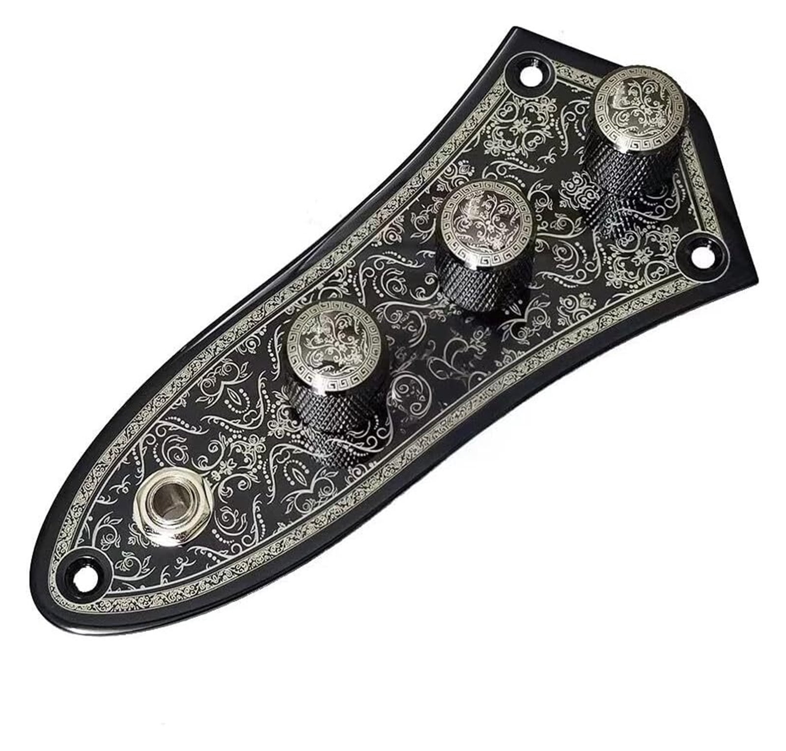 HAGSYCT Fits For Jazz Bass Pre-Wired Control Plate Assembly with Engraved Knobs