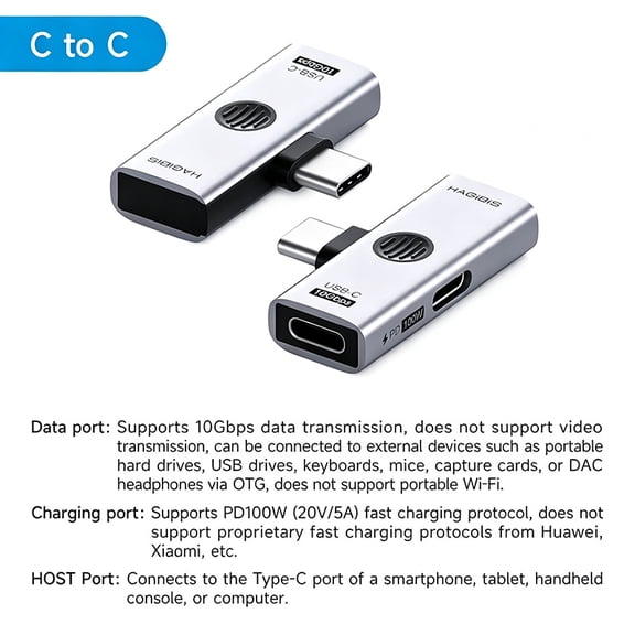 HAGiBiS USB-C Splitter Adapter, 2-in-1 Type C OTG Converter with 100W PD Fast Charging & 10Gbps Data Transfer for iPad iPhone MacBook