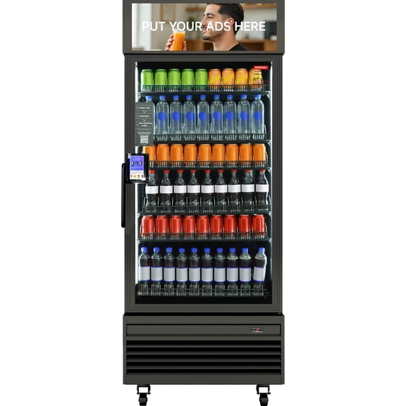 HAHA VENDING 620S Smart Vending Machine with Advertising Screen, Commercial Refrigerated Drink Vending Machine, Black