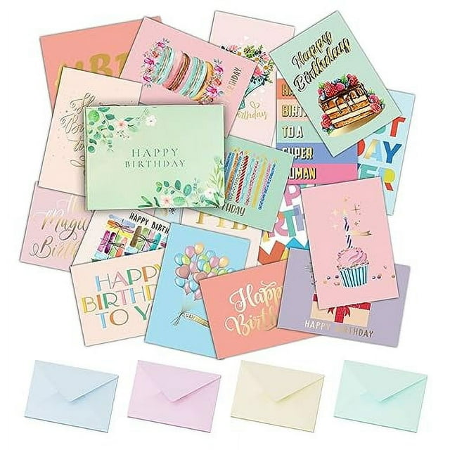HAHIZIN 20 Unique Happy Birthday Cards. 20 Gold Foil Birthday Cards