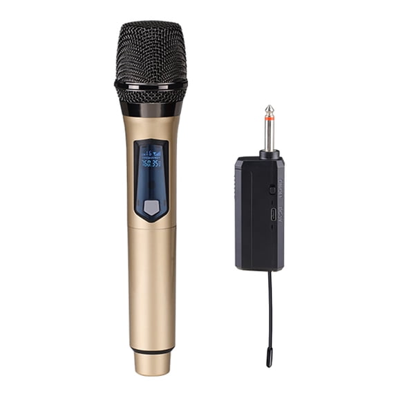 HAHUT 1 Pack 2.4G Wireless Microphone, Rechargeable Wireless Microphones with Receiver Dual Handheld MIC for Singing, Speech, Wedding, Church, Speaker, PA System (Gold)