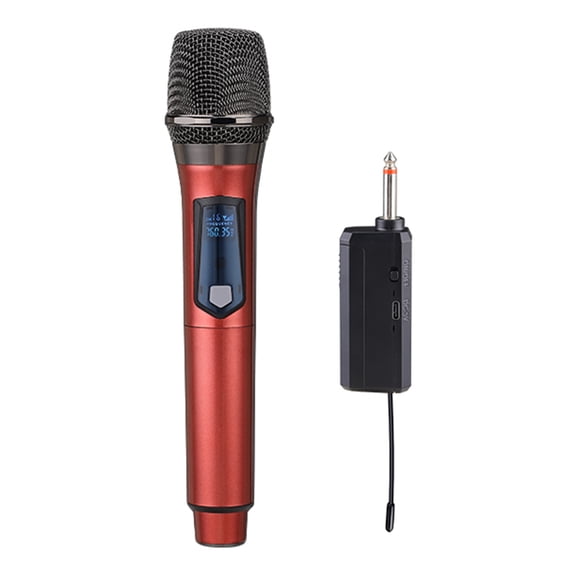 HAHUT 1 Pack 2.4G Wireless Microphone, Rechargeable Wireless Microphones with Receiver Dual Handheld MIC for Singing, Speech, Wedding, Church, Speaker, PA System (Red)