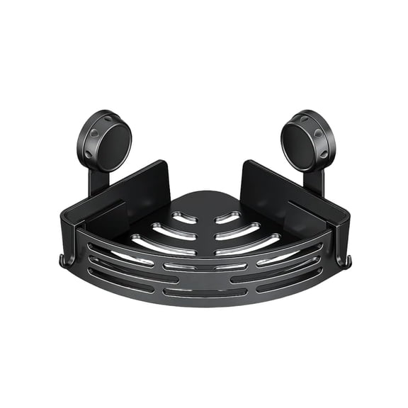 HAHUT 1 Pack Heavy Duty Shower Organizer, No Drilling Triangle Corner Suction Cup with Hooks, Removable Bathroom Storage Rack for Home Shower Bathroom Decor (Black)