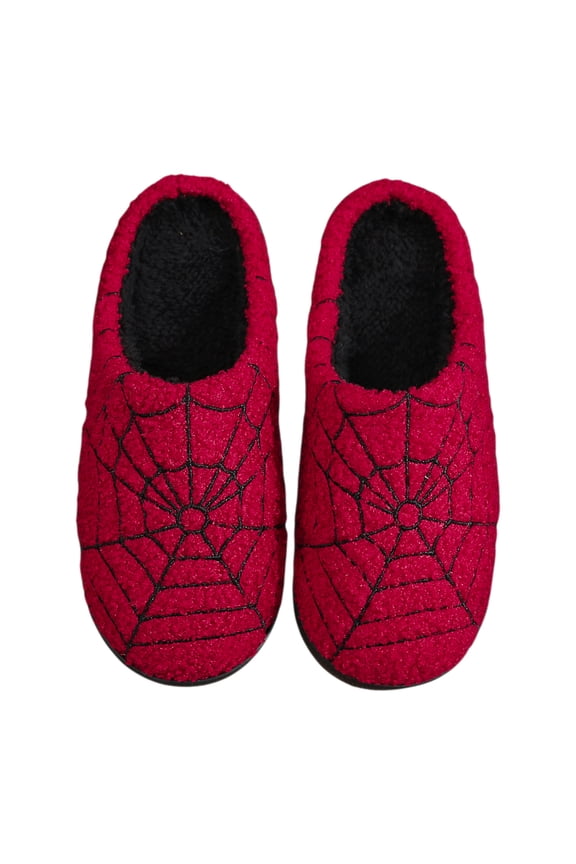 1 Pair Cartoon Spider Web House Slippers for Adults, Non-Slip Fluffy Warm Slippers for Halloween Winter New Year Gift (36-37)