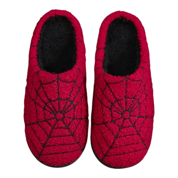 HAHUT 1 Pair Cartoon Spider Web House Slippers for Adults, Non-Slip Fluffy Warm Slippers for Halloween Winter New Year Gift (36-37)