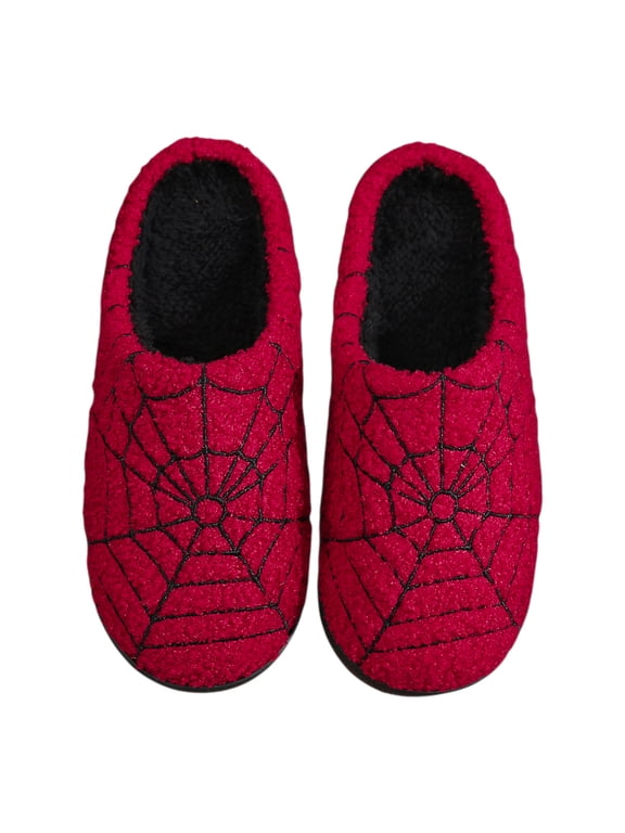 1 Pair Cartoon Spider Web House Slippers for Adults, Non-Slip Fluffy Warm Slippers for Halloween Winter New Year Gift (38-39)