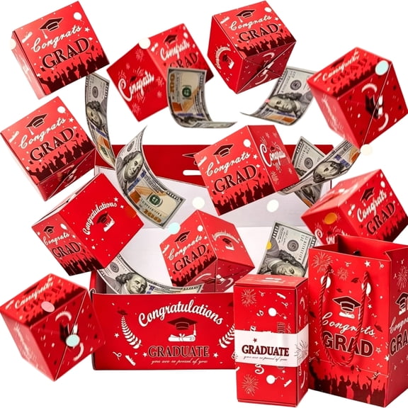 HAHUT 2026 Graduation Surprise Gift Box Explosion for Money, 20 Pack Pop Up Surprise Money Box with Confetti, DIY Bouncy Confetti Card Gift for Grad Party Favor (Red)