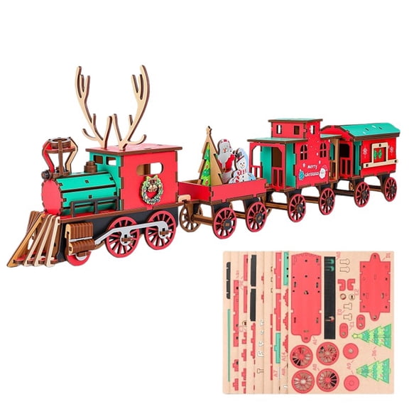 HAHUT 2026 New Christmas 3D Jigsaw Puzzle Train Set, 3D Assembly Four-Car Slot-Connected Mechanical Train Model Kit for Xmas New Year Party Gift