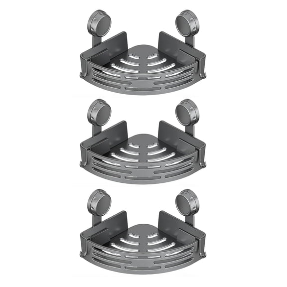HAHUT 3 Pack Heavy Duty Shower Organizer, No Drilling Triangle Corner Suction Cup with Hooks, Removable Bathroom Storage Rack for Home Shower Bathroom Decor (Gray)