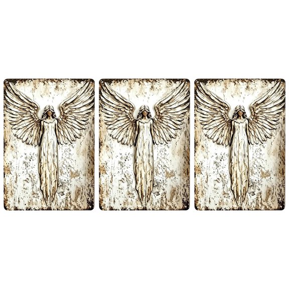 HAHUT 3 Pack Rustic Guardian Angel Metal Wall Art, Vintage Angel Wings Metal Plaque Sign, Farmhouse Wall Art Poster for Home Room Office Gift, 16x12inch