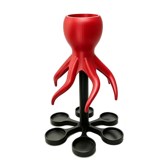 HAHUT 3D Printed Octopus Shot Dispenser, 6-Shot Dispenser, Reusable Octopus Shape Alcohol Pourer, Multi-Purpose Novelty Parties Drink Tools for Home Gathering Party Celebration (Red)