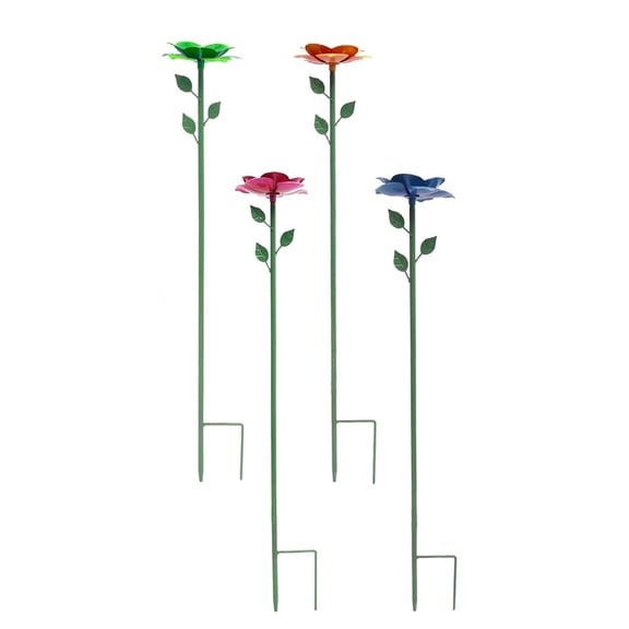 HAHUT 4 Pack Bee Watering Station, Handmade Metal Flower Garden Stake with Bee Bath & Bird Water Bowl, Weather-Resistant Bee Cups for Outdoor Garden Yard Patio Decor