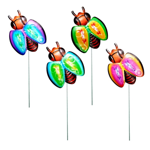 HAHUT 4 Pack Metal Insects Garden Stakes, 14.96" Decorative Garden Bee Picks Garden Ornaments for Patio Backyard Flower Pot Landscape Decor (Multicolor)