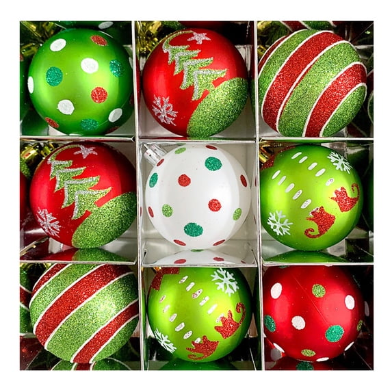 HAHUT 9PCS Christmas Ball Ornaments, Shatterproof Glitter Polka Dot Stripes Hanging Balls for Xmas Tree Holiday Decor