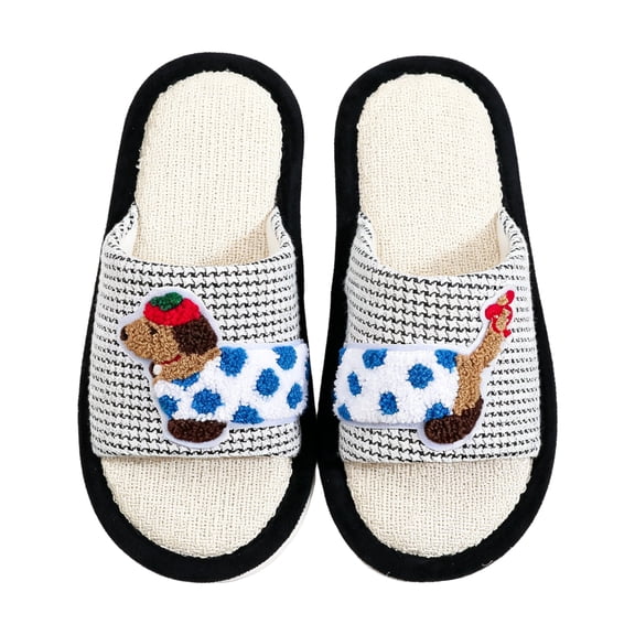 HAHUT Cartoon Dachshund Slippers for Women Men, Non Slip Breathable Fabric House Shoes, Comfort All-Season Holiday Footwear for Home (Black 36-37)