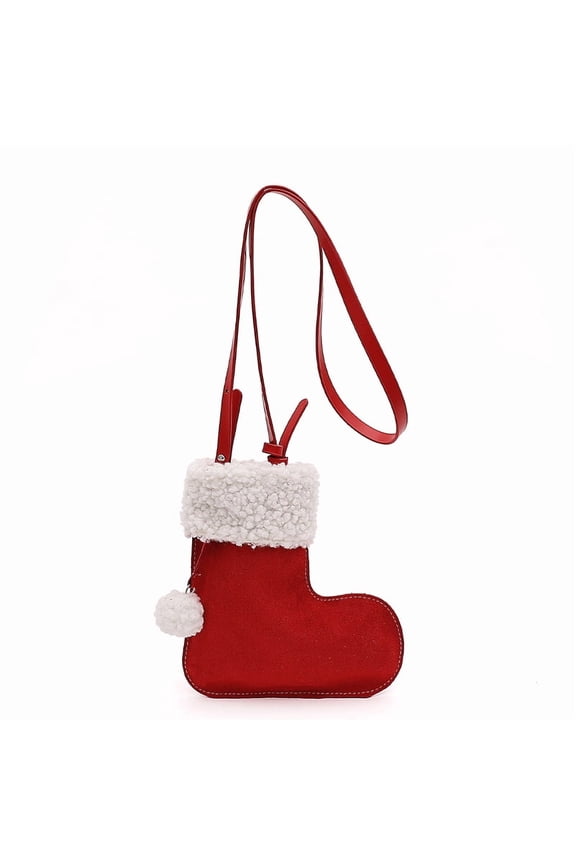 Christmas Purse Crossbody Bag for Women, Reindeer Boot Suede Shoulder Bag for Xmas Holiday Accessories Gifts