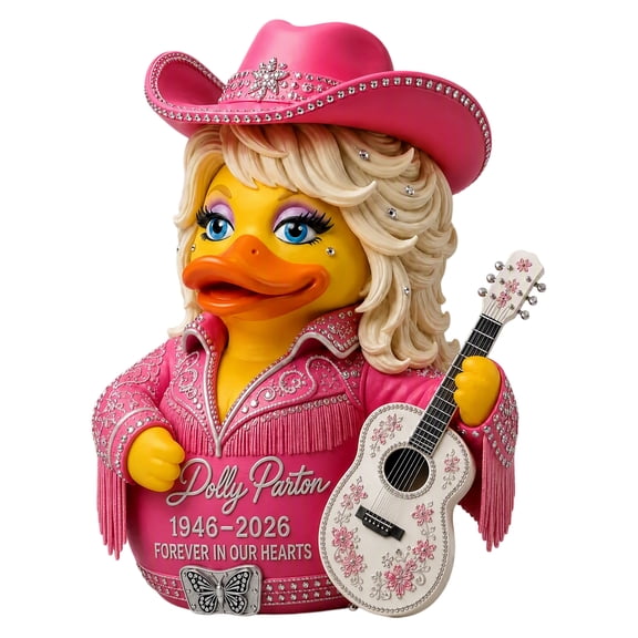 HAHUT Dolly Duck Figurine, Rhinestone Guitar Country Tribute for Music Lovers, Decorative Duck Collectible for Christmas Birthday Decor (Pink)